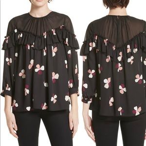 Kate Spade Dusk Buds Ruffle Blouse